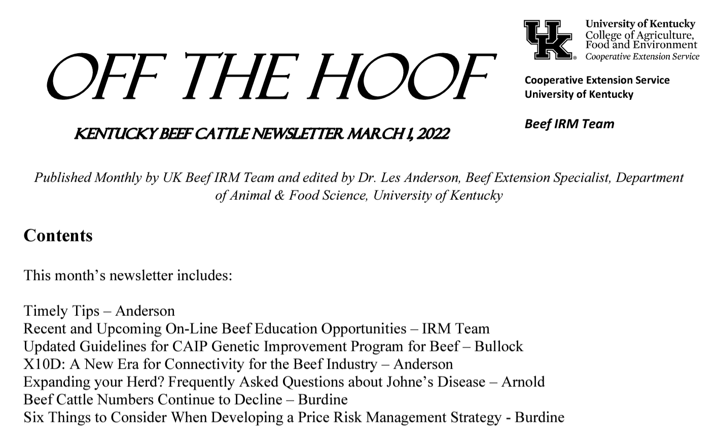 March 2022 Off the Hoof Newsletter