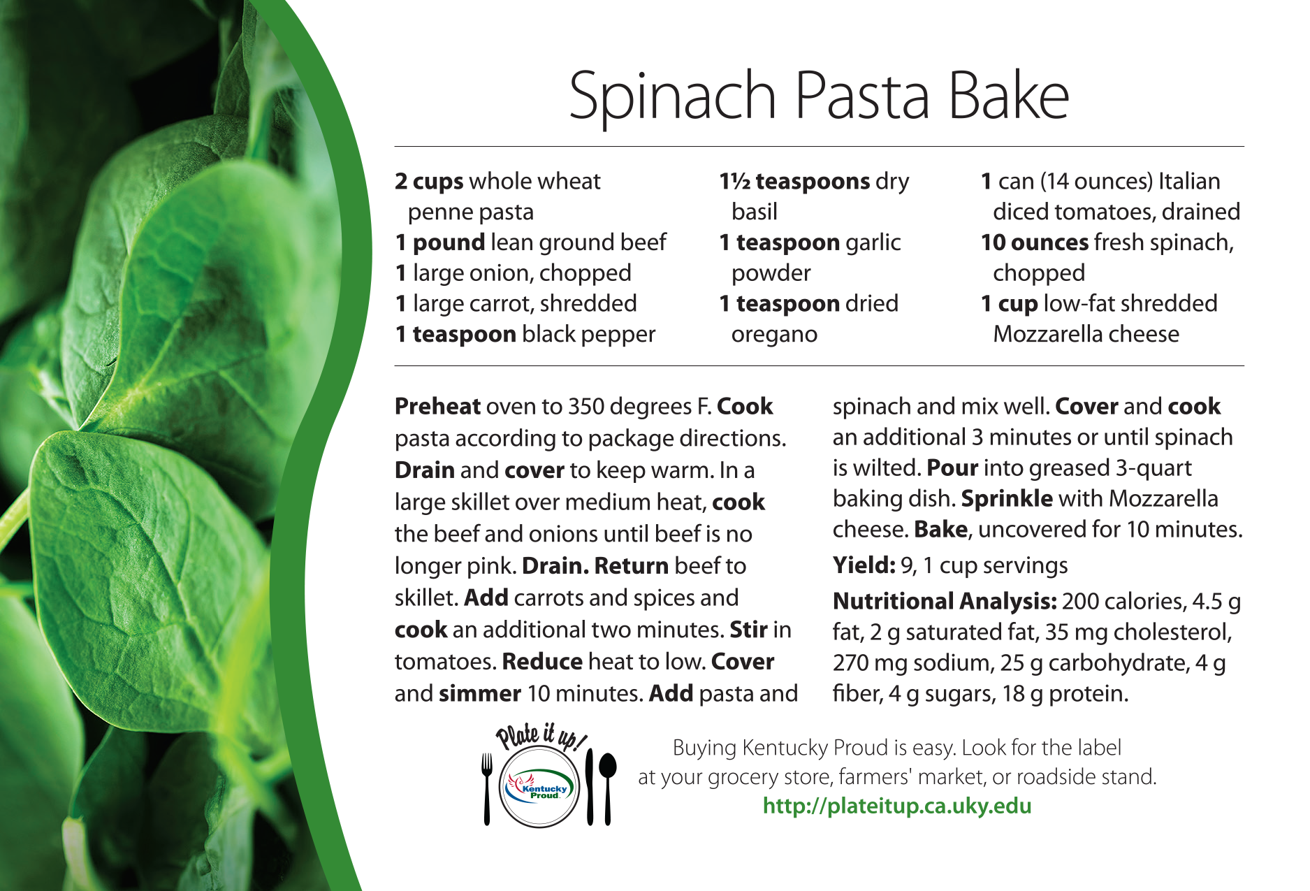 Spinach Past Bake recipe